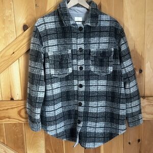 Joie Gray Plaid Button‎ Up Long Sleeve Shacket Women's Medium Jacket Pockets